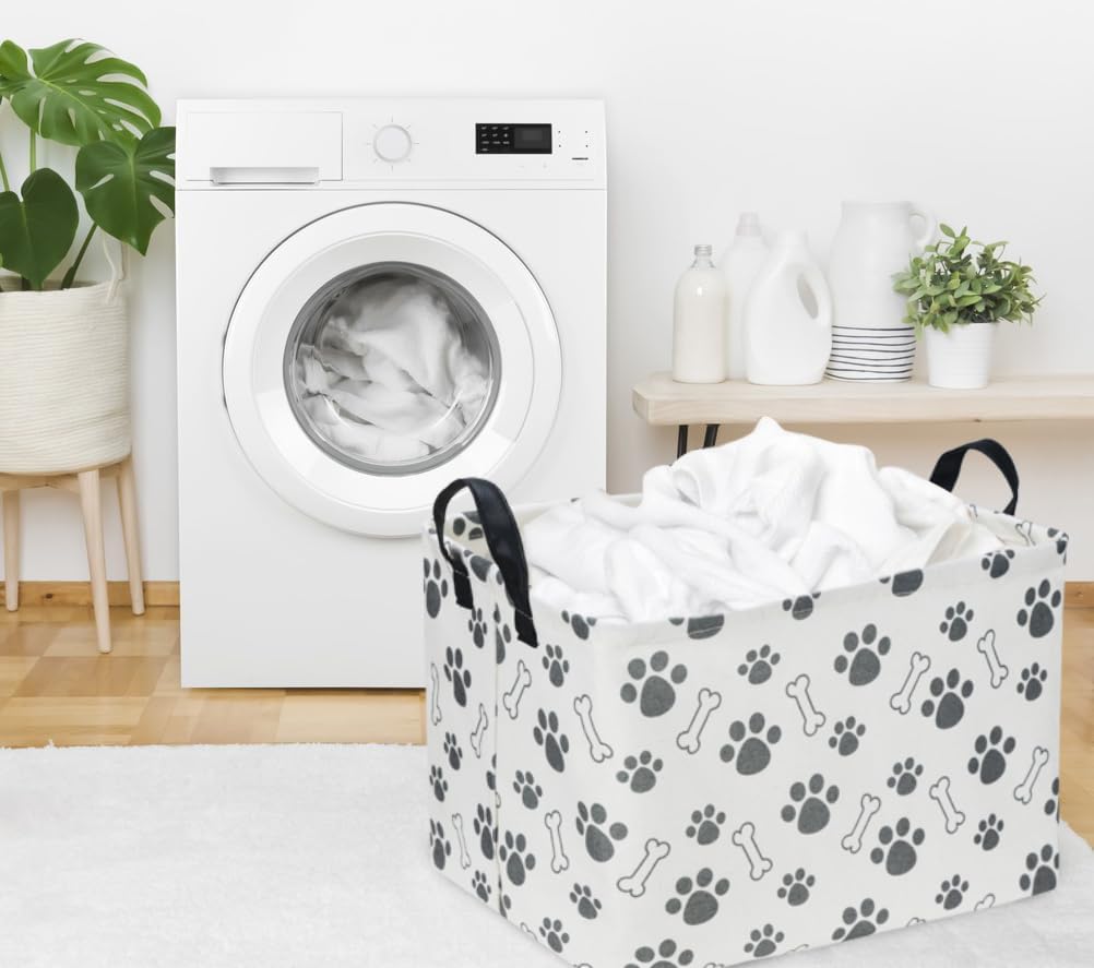 Rectangular Storage Basket with Handles, Paw Print