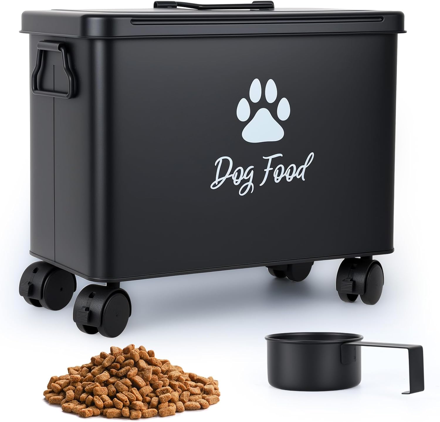 Rolling Metal Pet Food Bin, 13 lb, Airtight