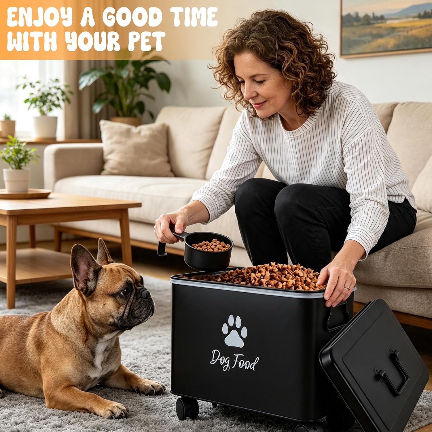 Rolling Metal Pet Food Bin, 13 lb, Airtight