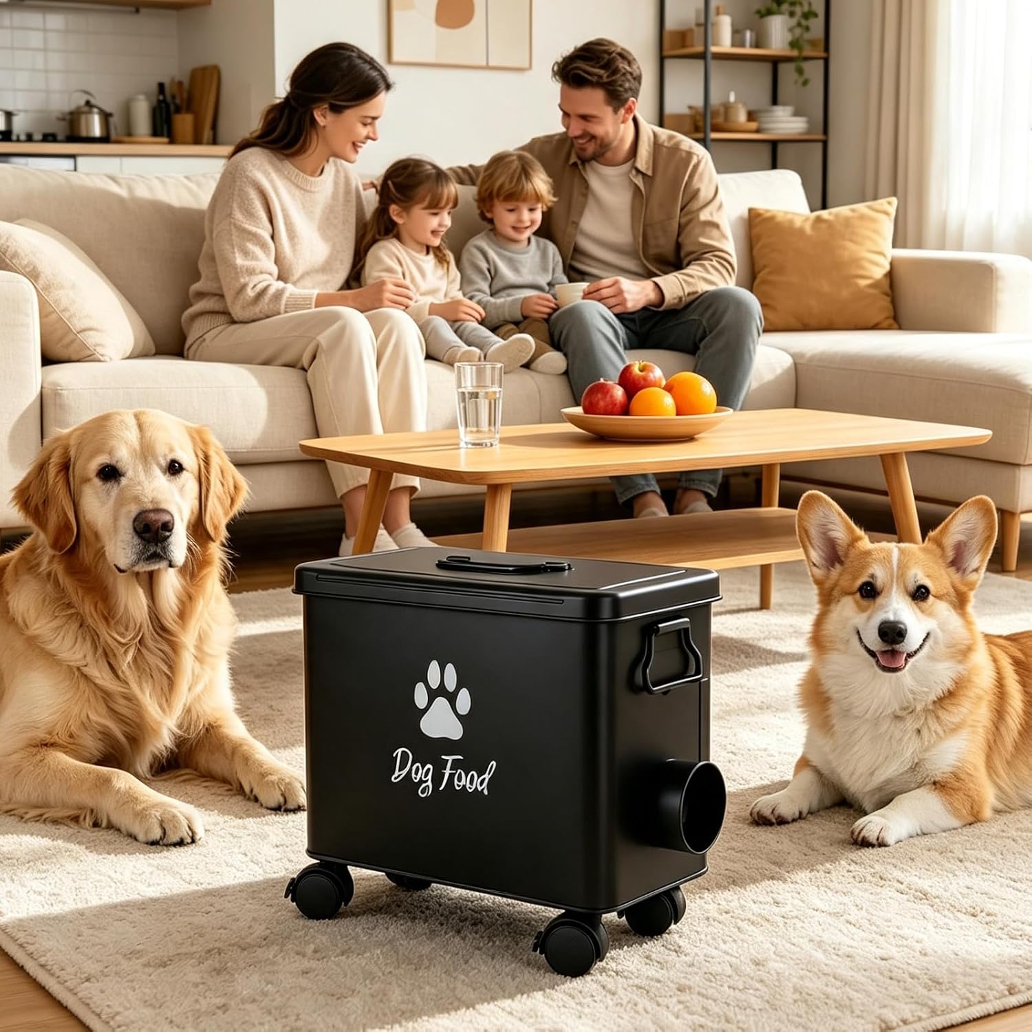 Rolling Metal Pet Food Bin, 13 lb, Airtight