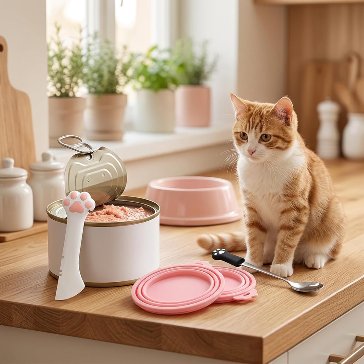 Silicone Can Lid Set with Spoon, 4 Pieces