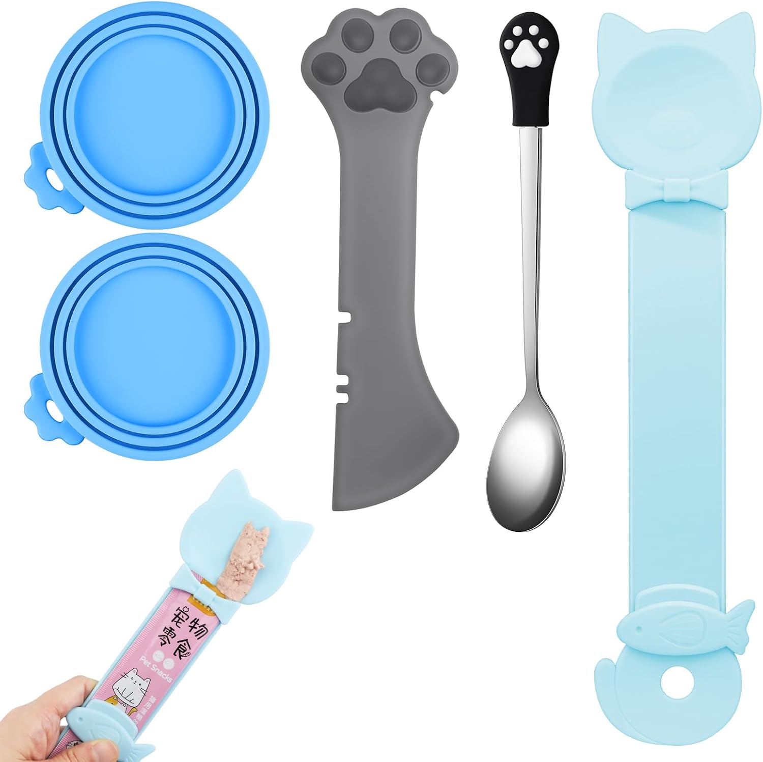 Silicone Can Lids with Spoon and Opener, 5 Pieces