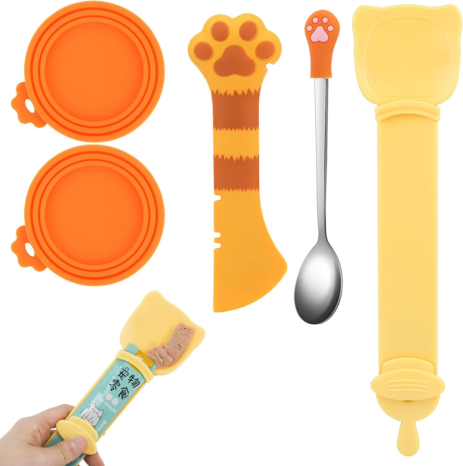 Silicone Can Lids with Spoon and Opener, 5 Pieces