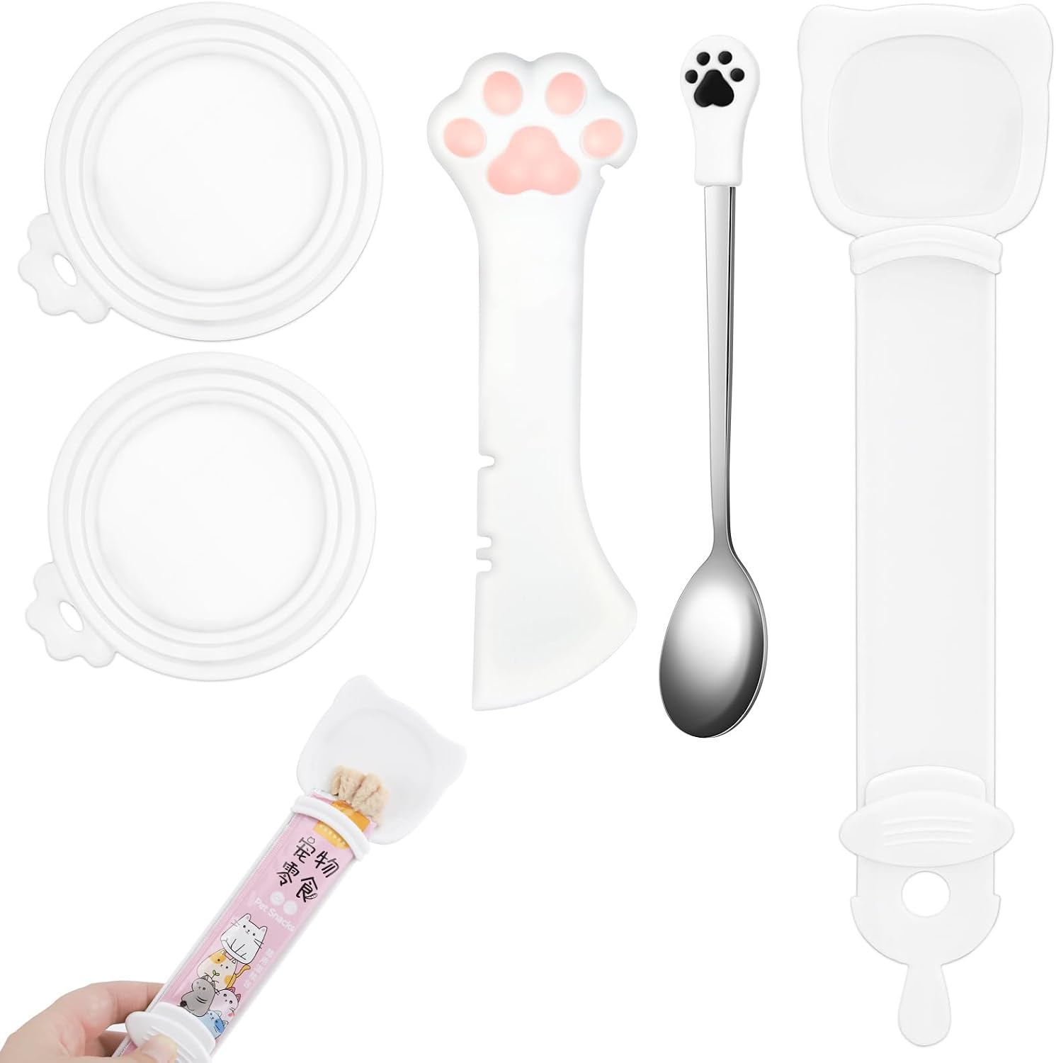 Silicone Can Lids with Spoon and Opener, 5 Pieces