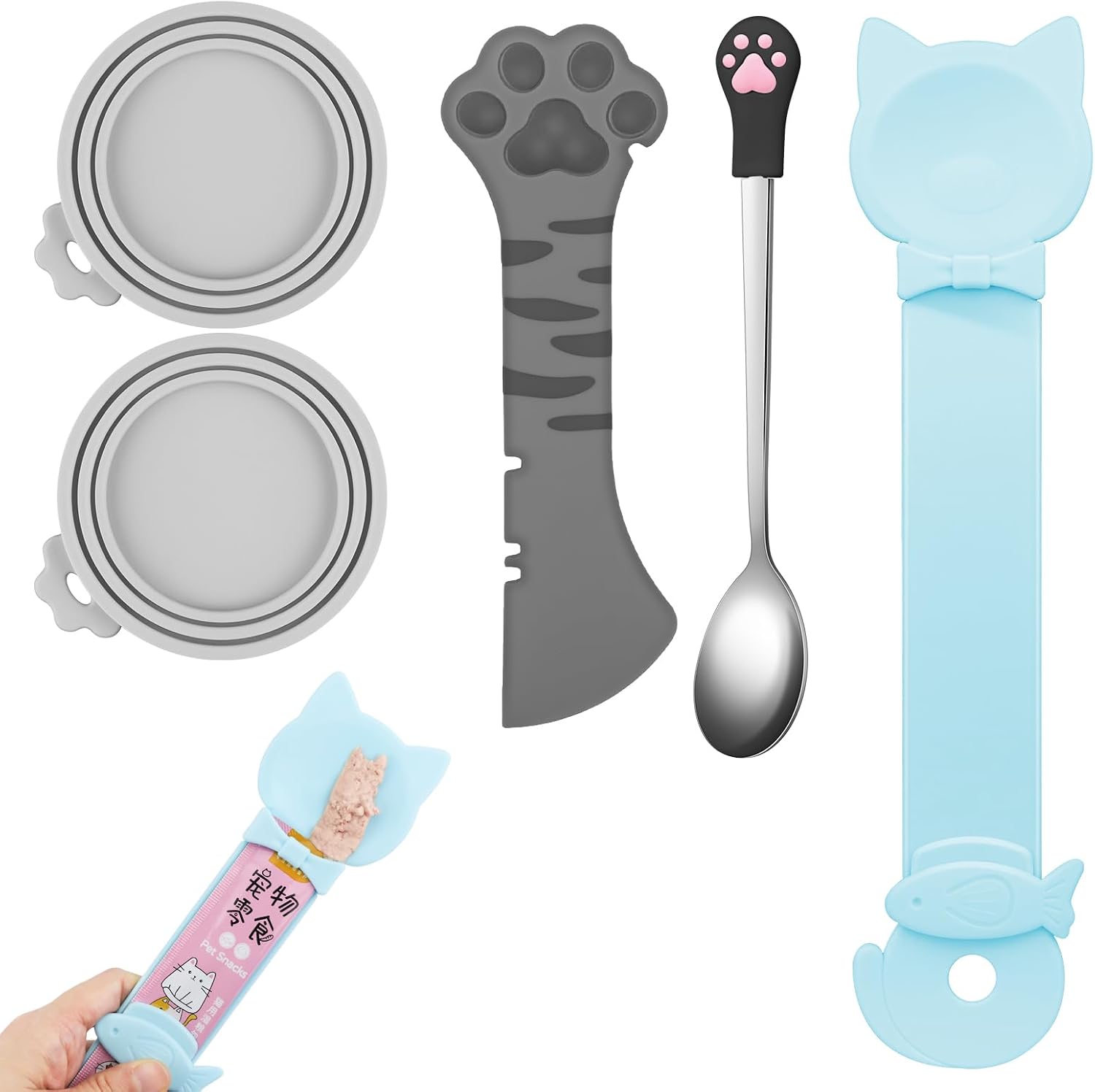 Silicone Can Lids with Spoon and Opener, 5 Pieces