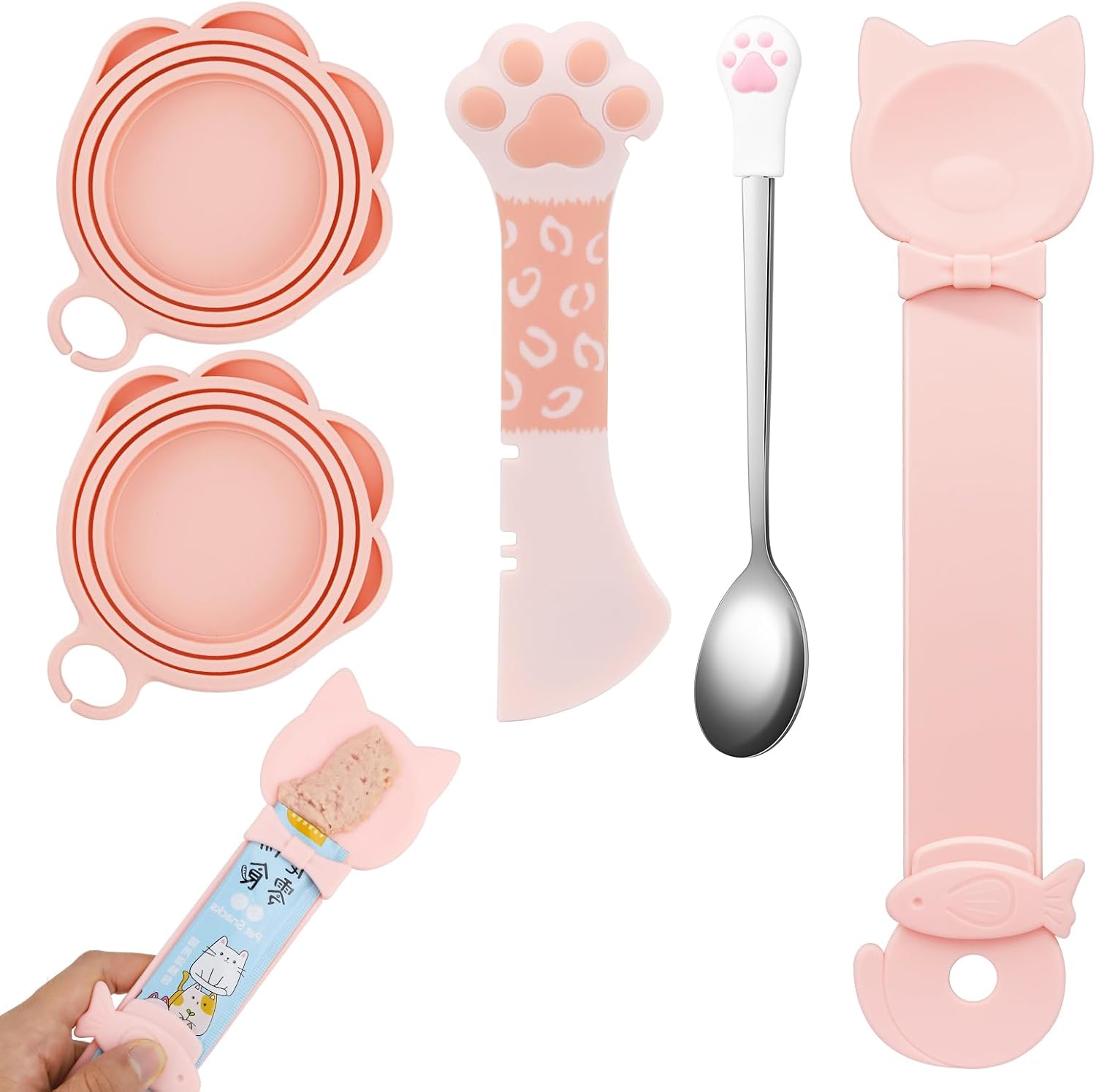 Silicone Can Lids with Spoon and Opener, 5 Pieces