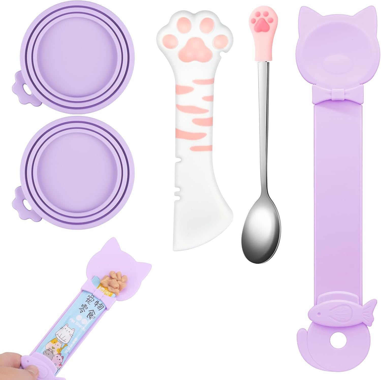 Silicone Can Lids with Spoon and Opener, 5 Pieces