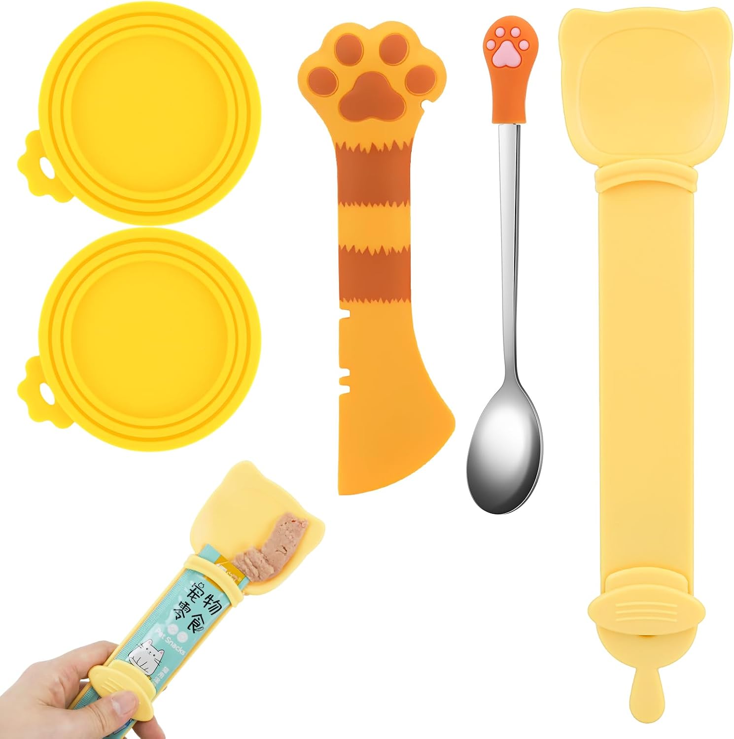 Silicone Can Lids with Spoon and Opener, 5 Pieces