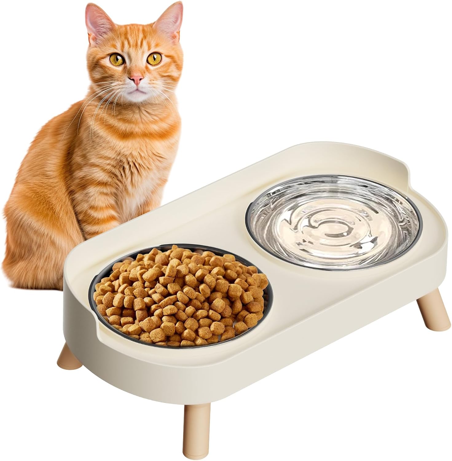 Splash-Proof Raised Cat Bowls, Stainless Steel