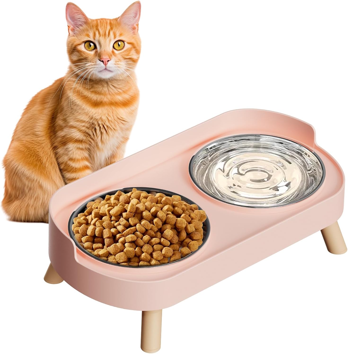 Splash-Proof Raised Cat Bowls, Stainless Steel