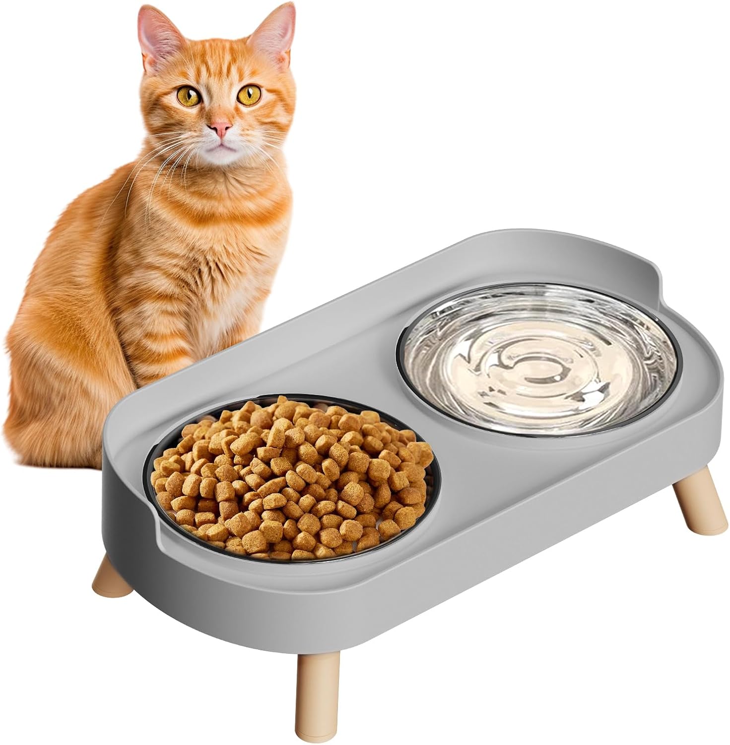 Splash-Proof Raised Cat Bowls, Stainless Steel
