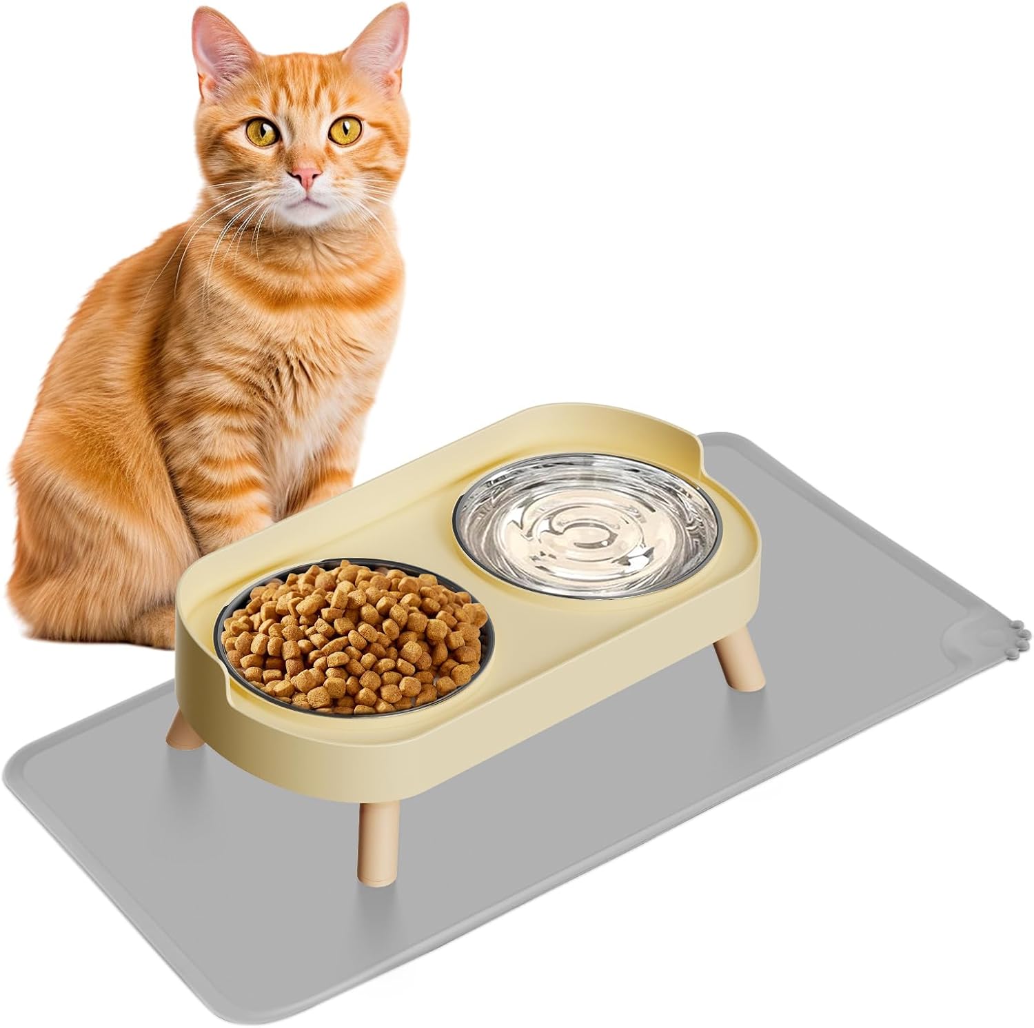 Splash-Proof Raised Cat Bowls, Stainless Steel