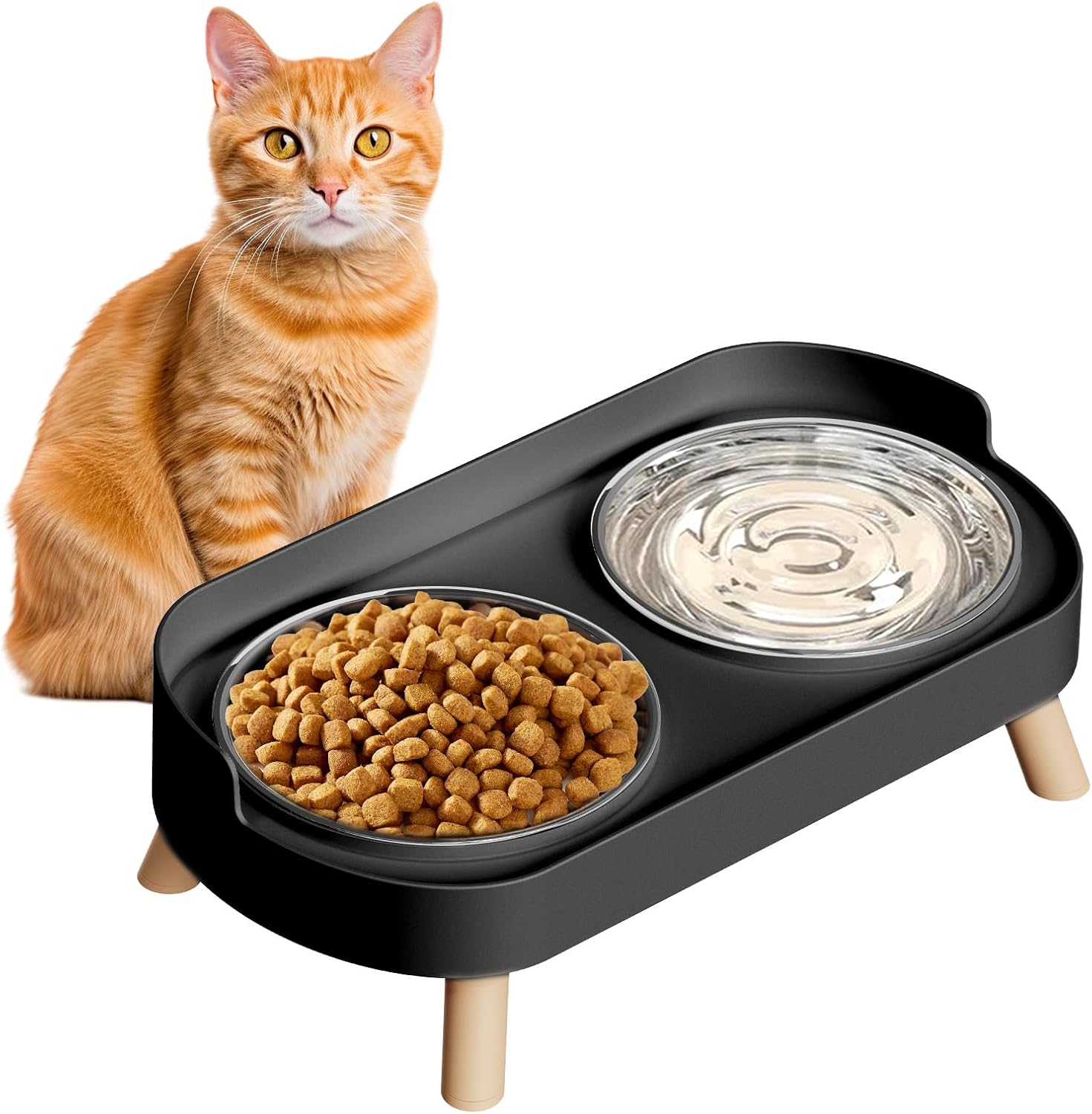 Splash-Proof Raised Cat Bowls, Stainless Steel