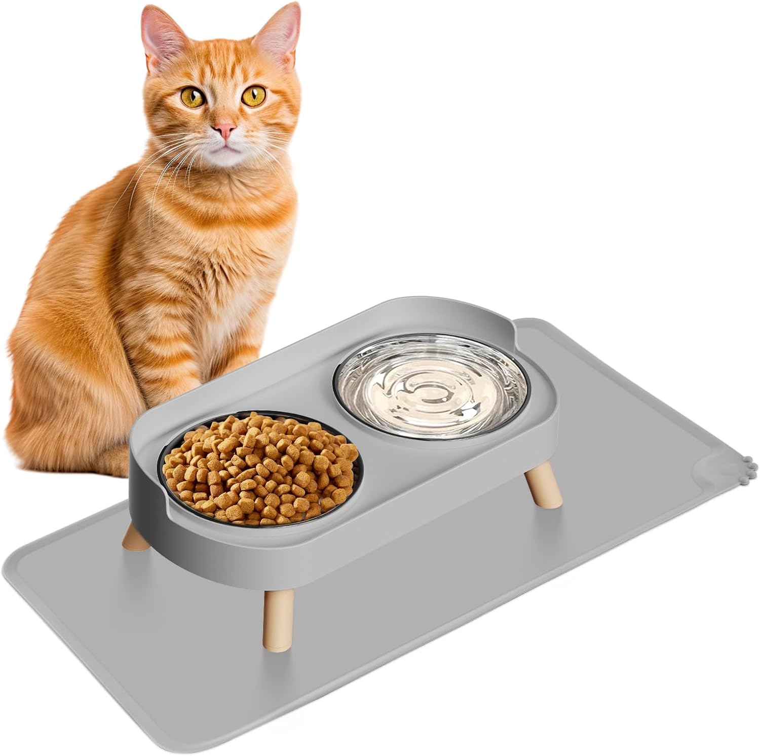 Splash-Proof Raised Cat Bowls, Stainless Steel