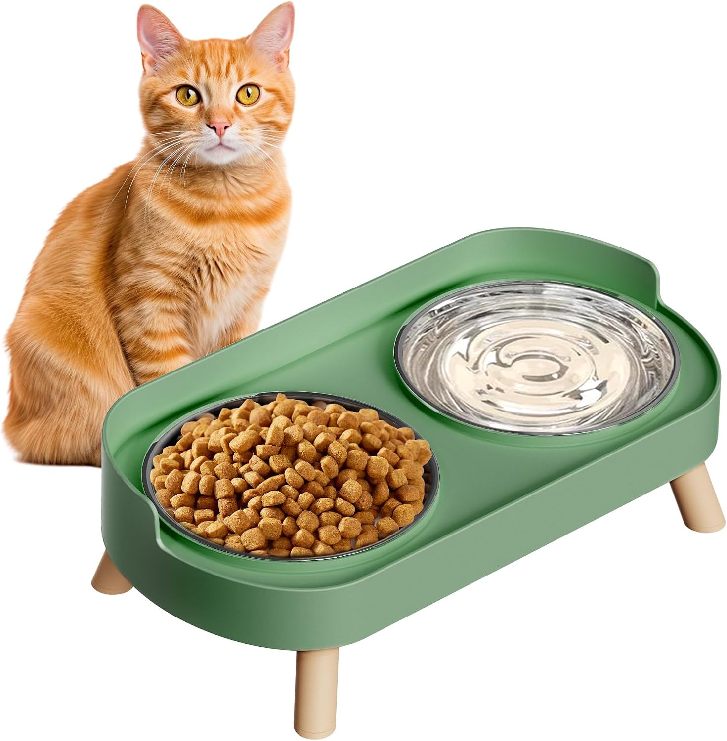 Splash-Proof Raised Cat Bowls, Stainless Steel