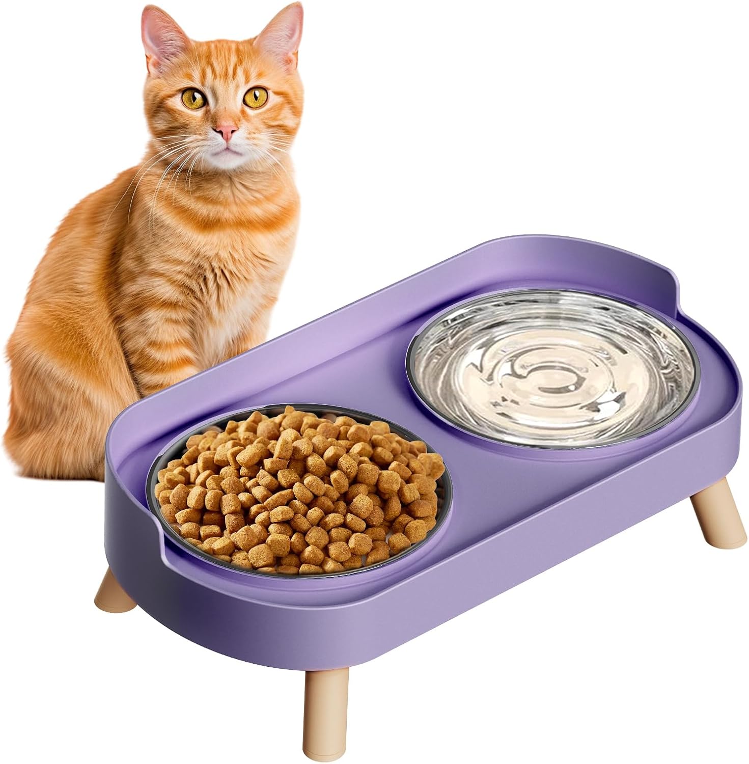 Splash-Proof Raised Cat Bowls, Stainless Steel