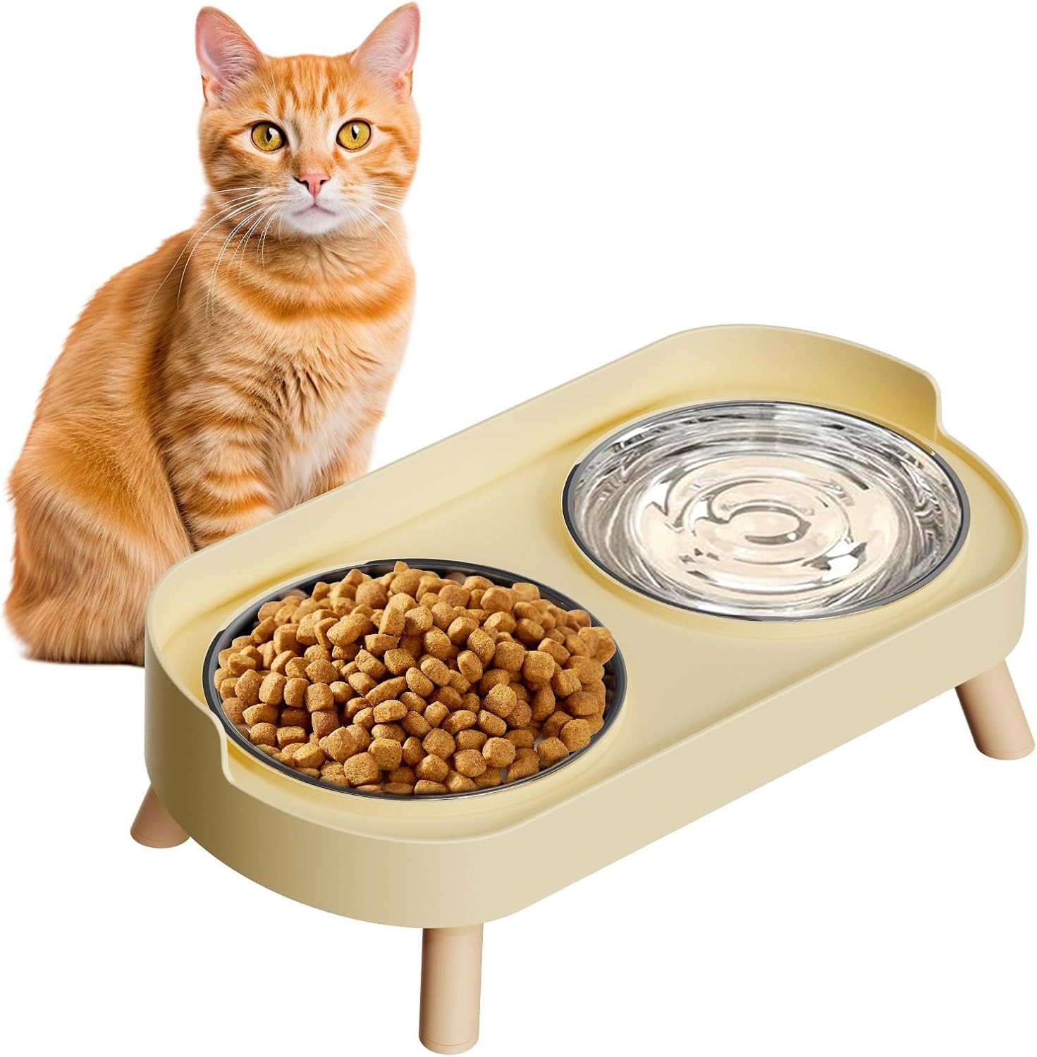 Splash-Proof Raised Cat Bowls, Stainless Steel