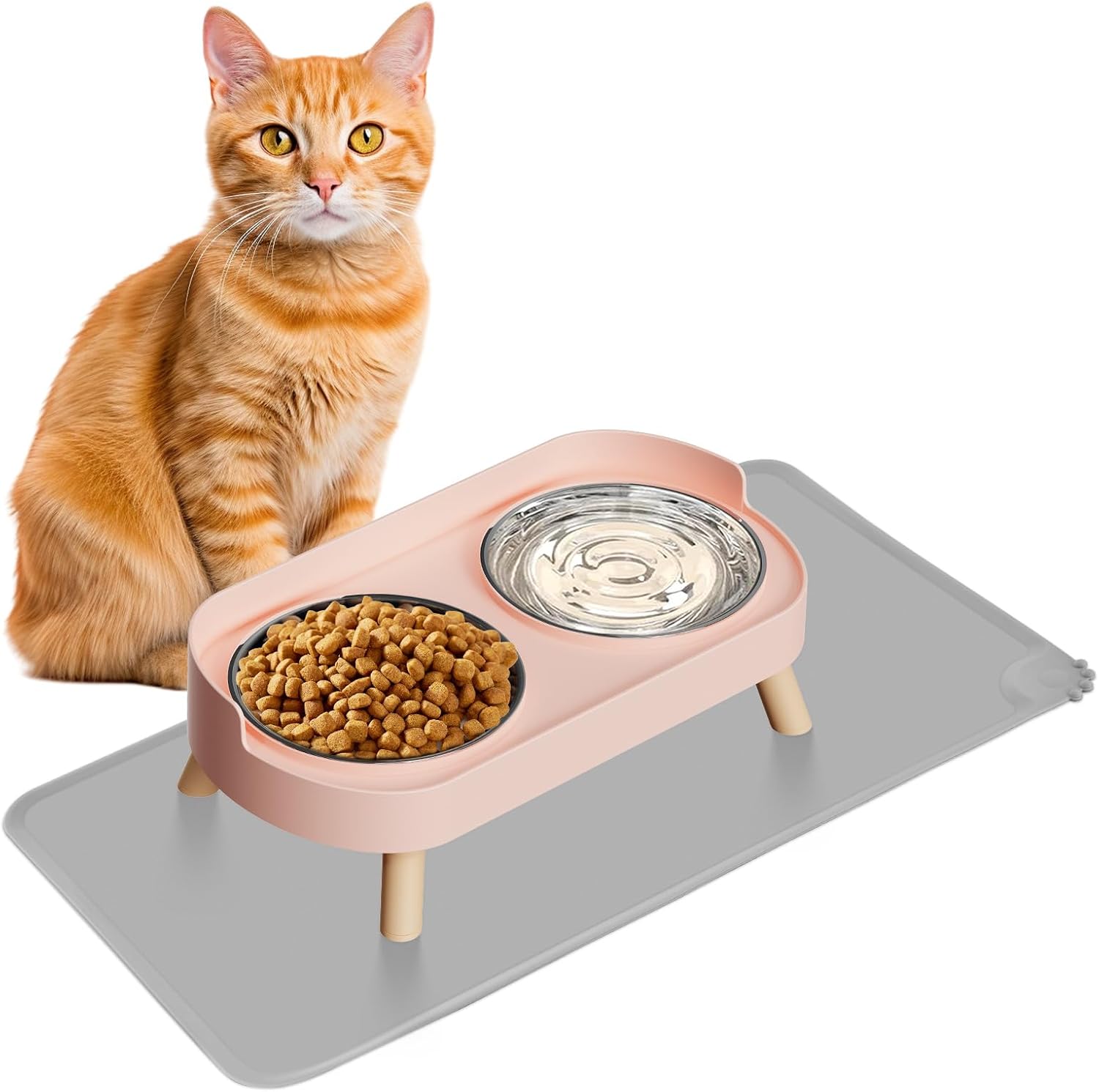 Splash-Proof Raised Cat Bowls, Stainless Steel