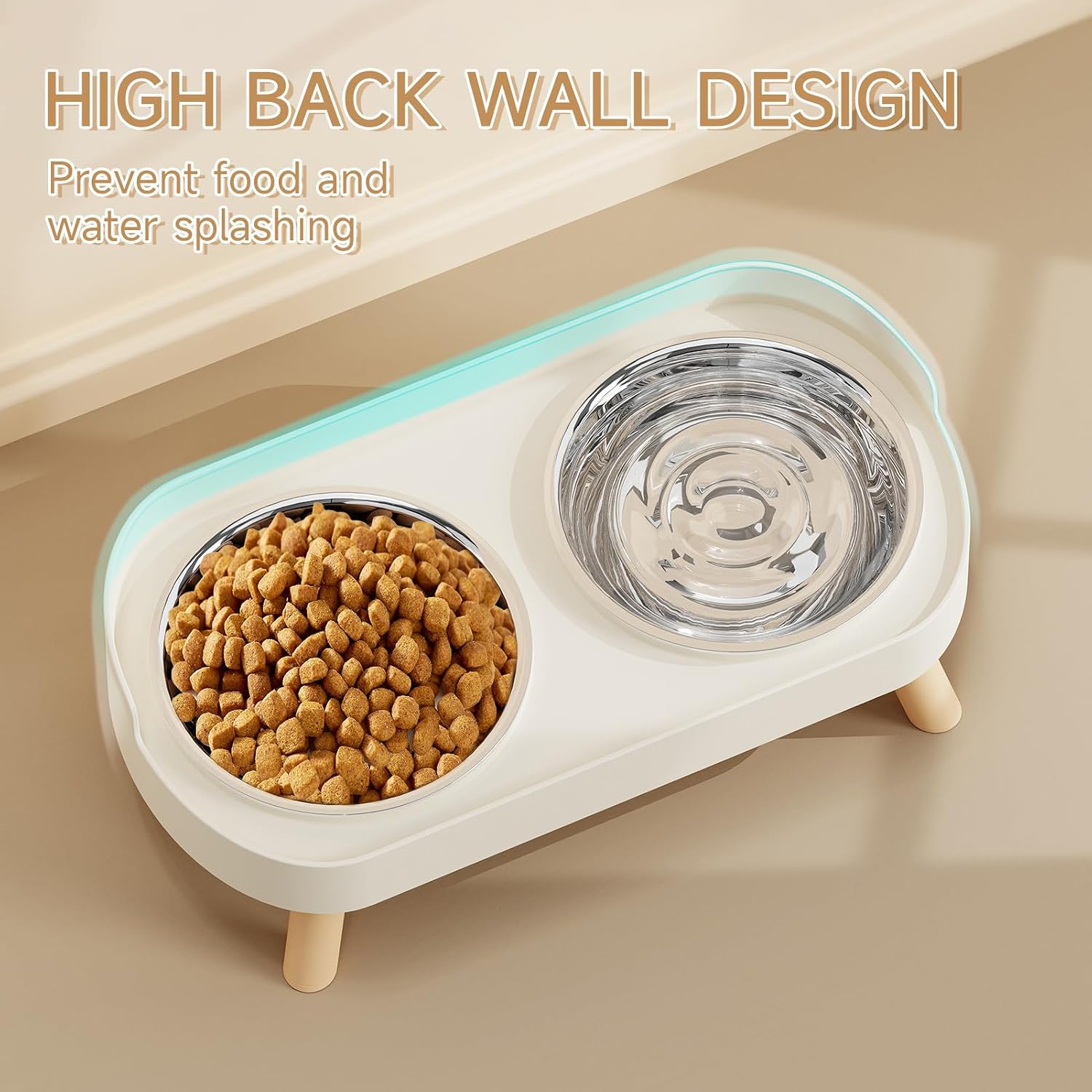 Splash-Proof Raised Cat Bowls, Stainless Steel