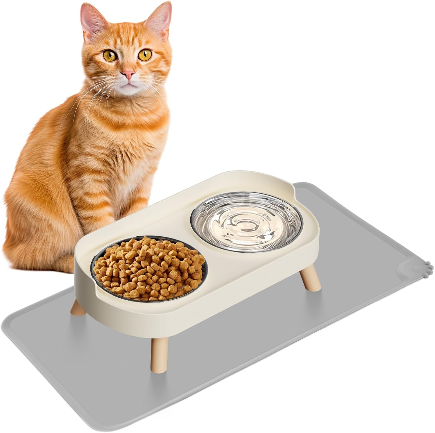 Splash-Proof Raised Cat Bowls, Stainless Steel