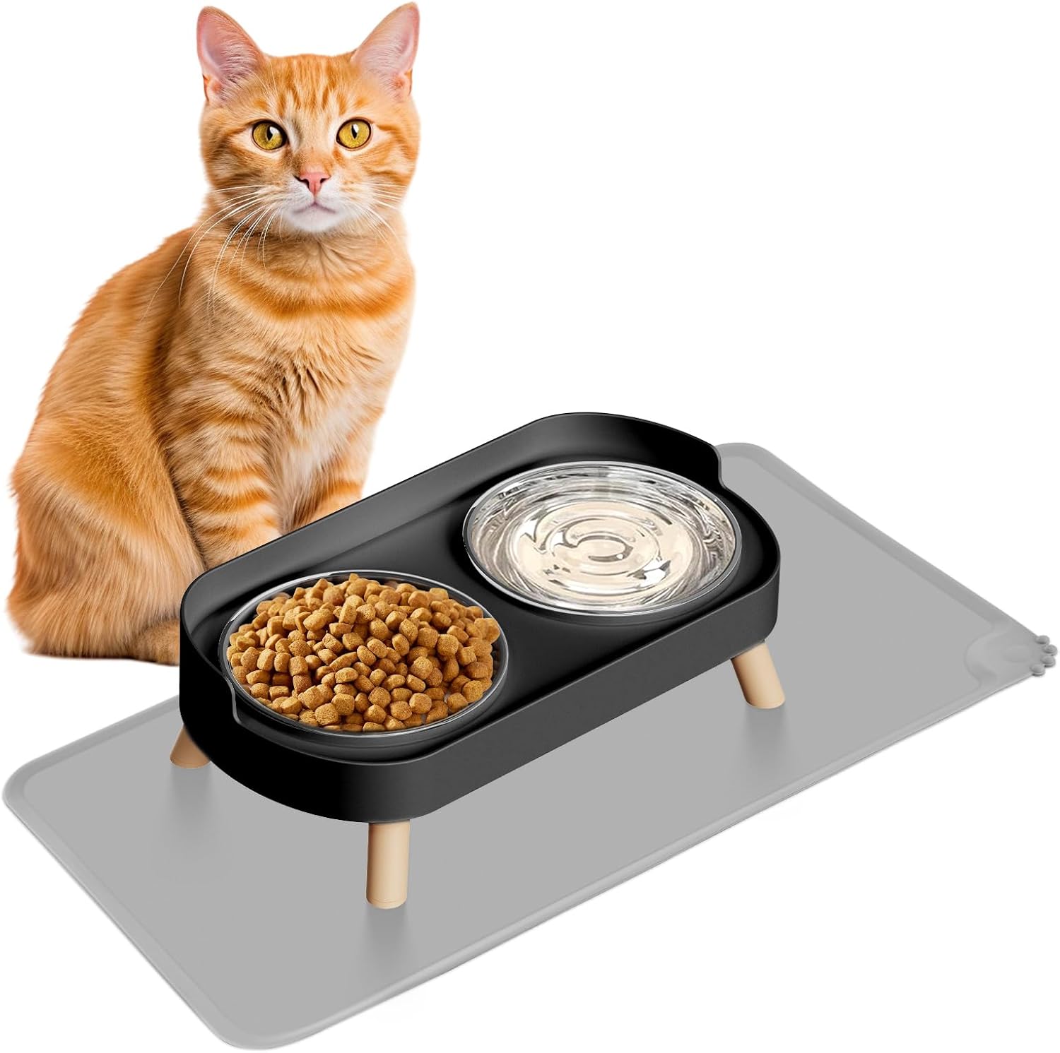 Splash-Proof Raised Cat Bowls, Stainless Steel