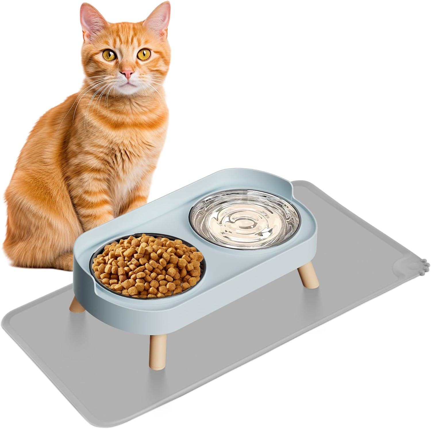 Splash-Proof Raised Cat Bowls, Stainless Steel