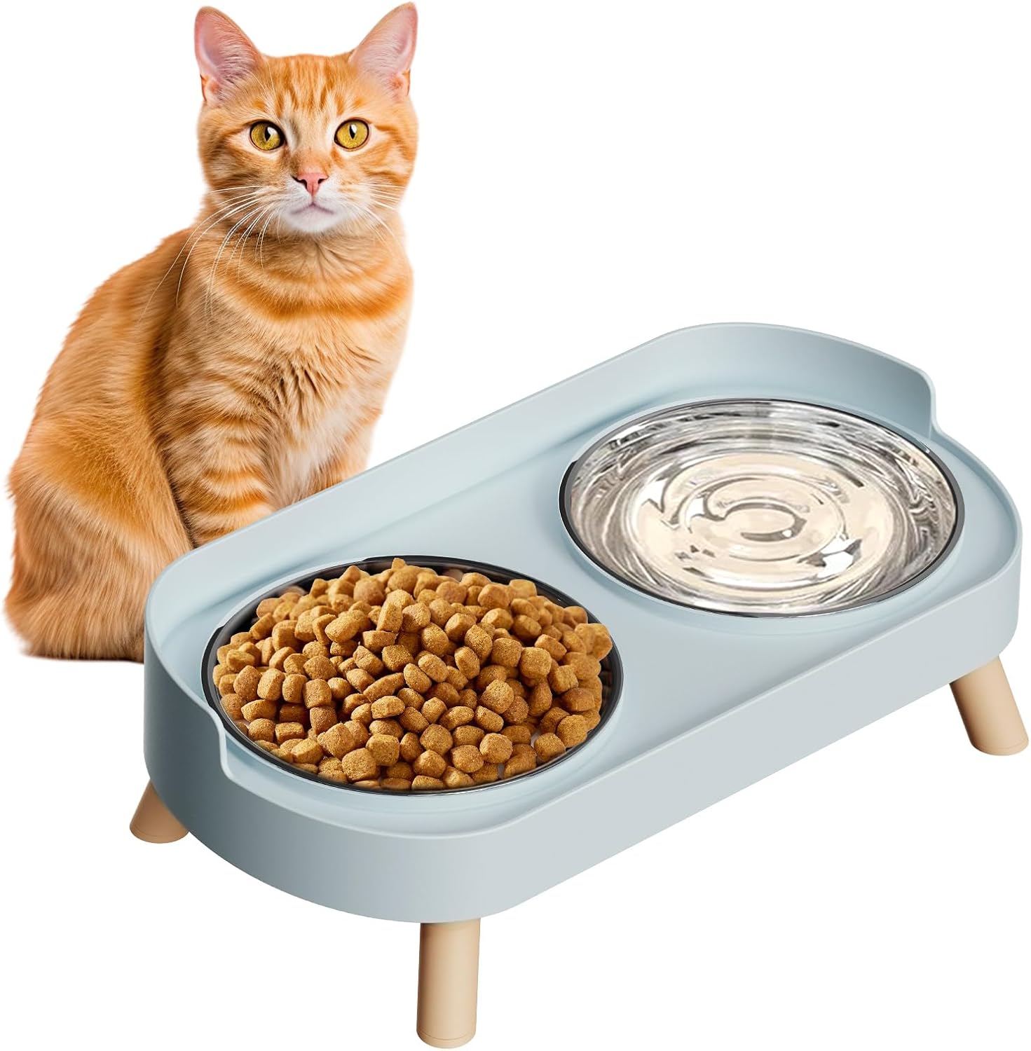 Splash-Proof Raised Cat Bowls, Stainless Steel