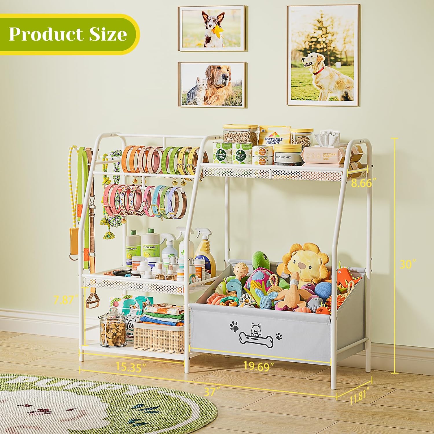 Trapezoid Dog Toy Basket with Leash Hook
