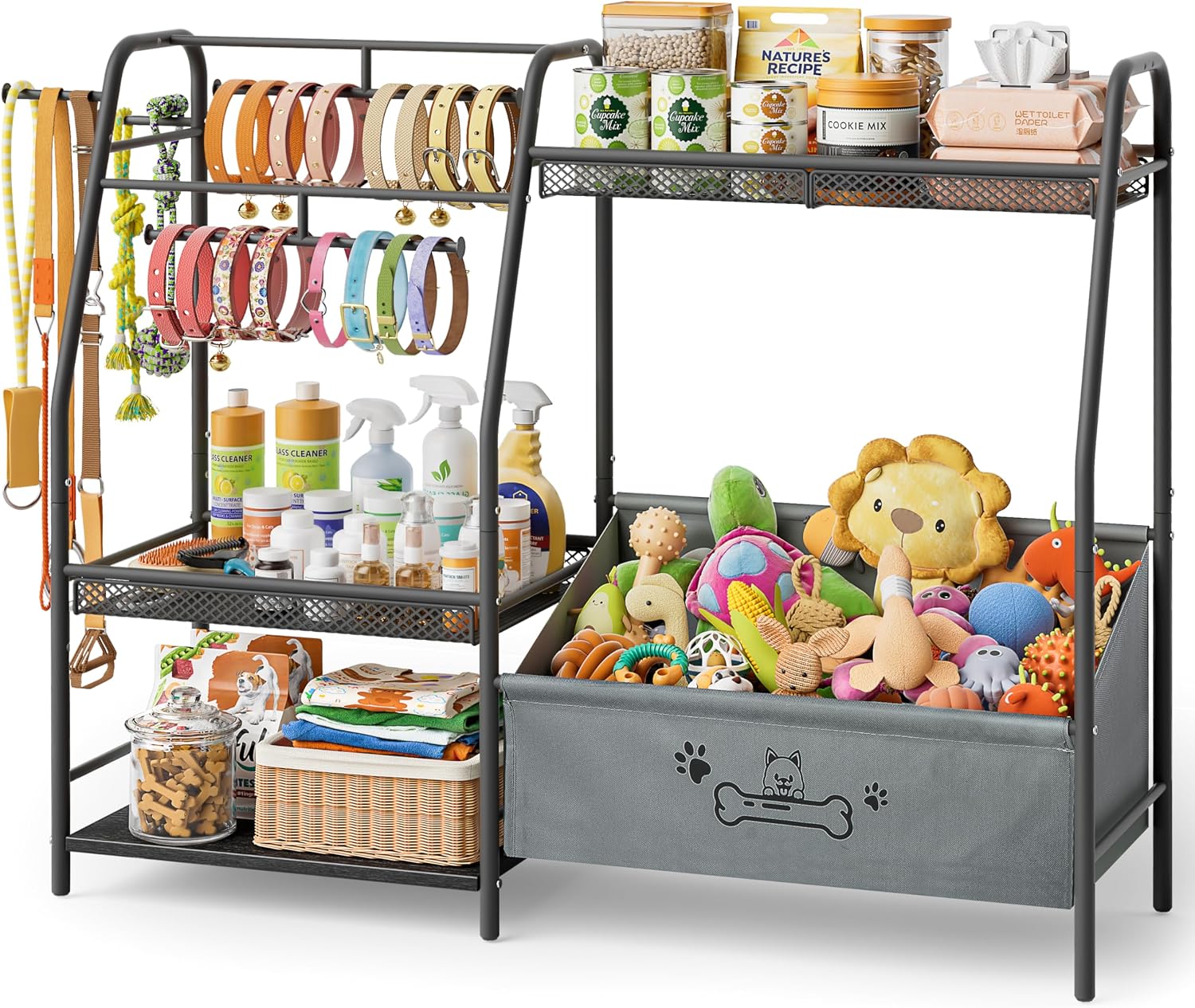 Trapezoid Dog Toy Basket with Leash Hook