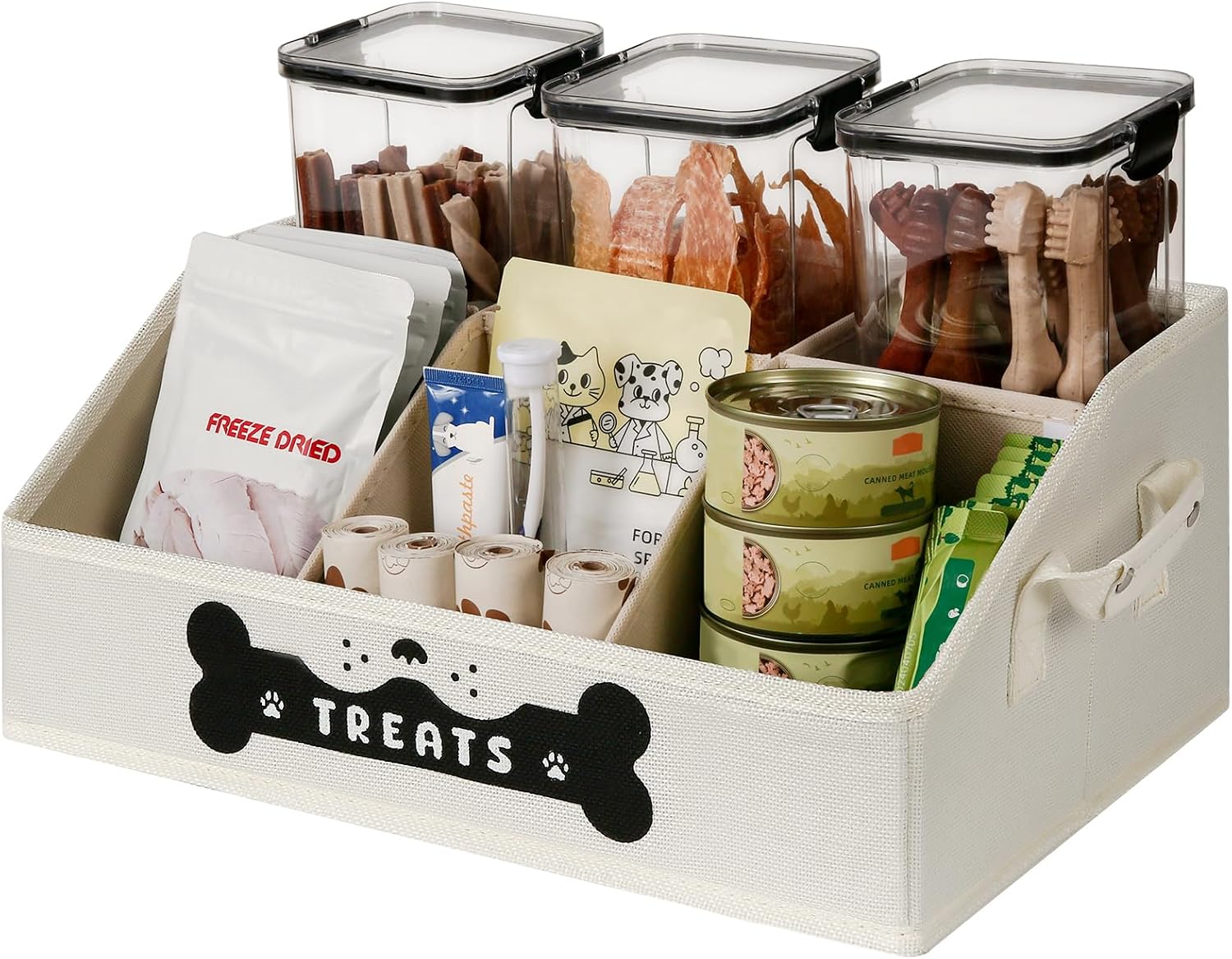 Treat Container with Removable Dividers, Beige