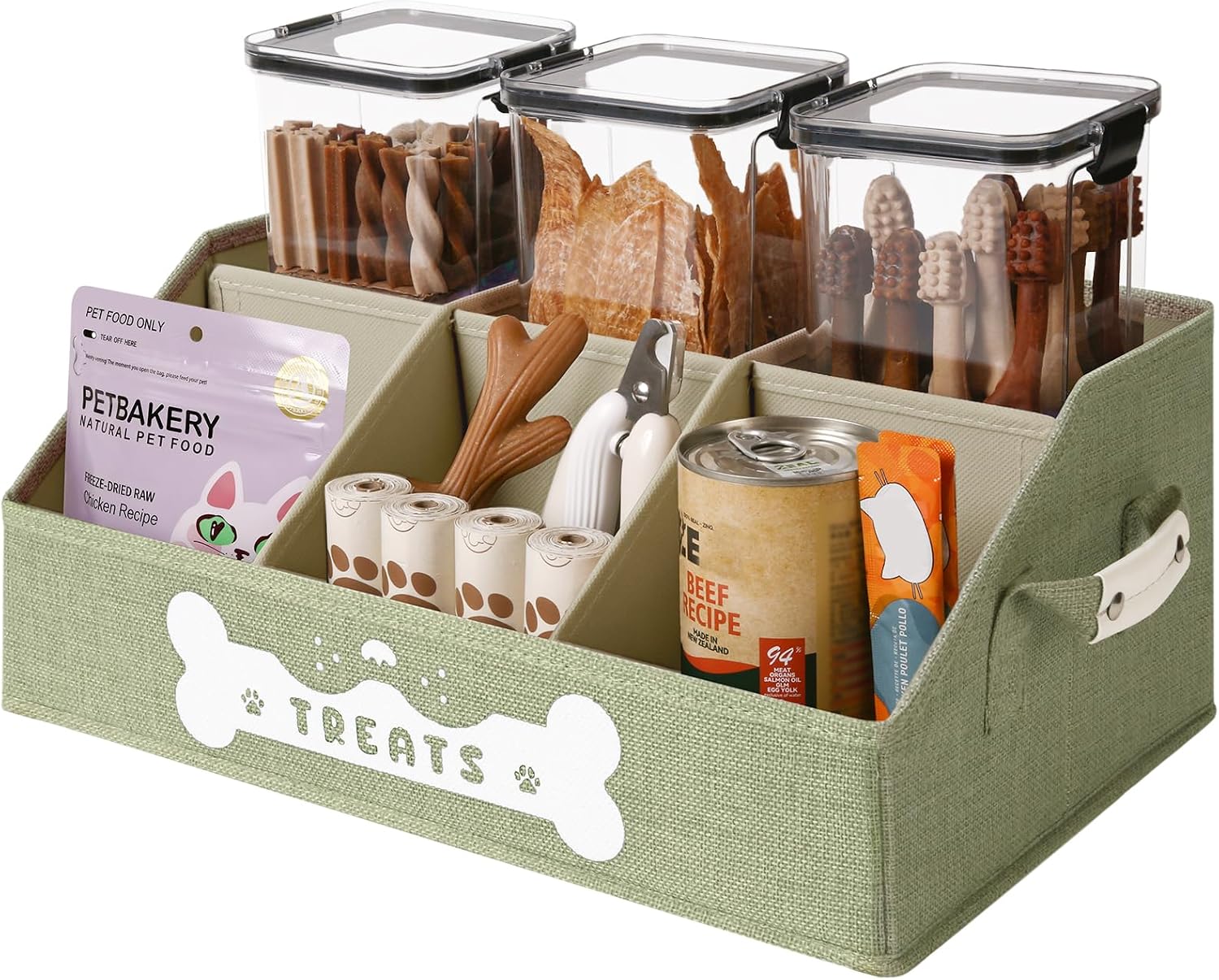 Treat Container with Removable Dividers, Beige