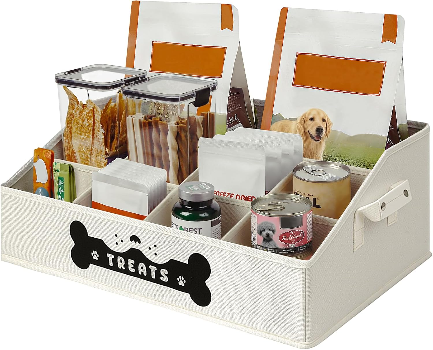Treat Container with Removable Dividers, Beige