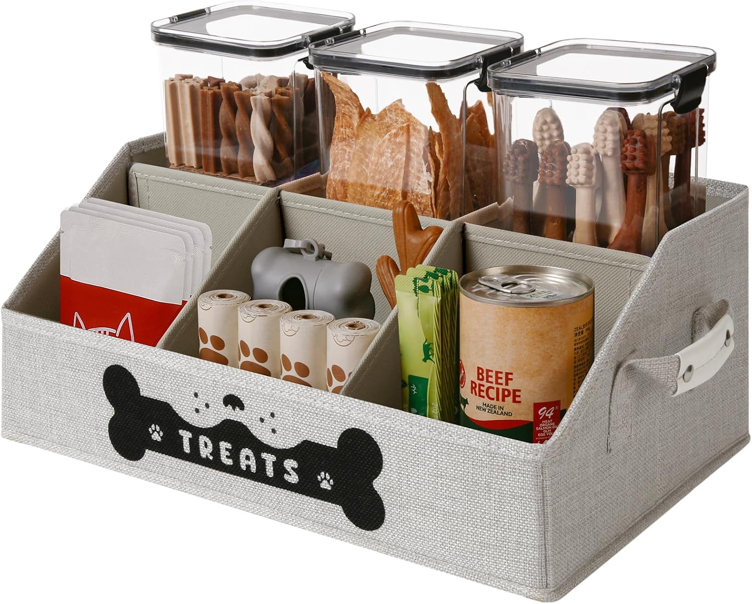 Treat Container with Removable Dividers, Beige