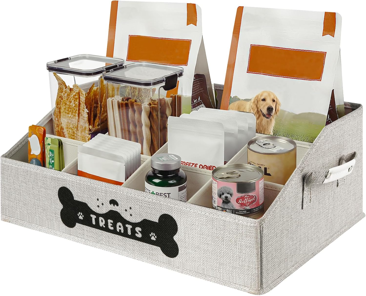 Treat Container with Removable Dividers, Beige