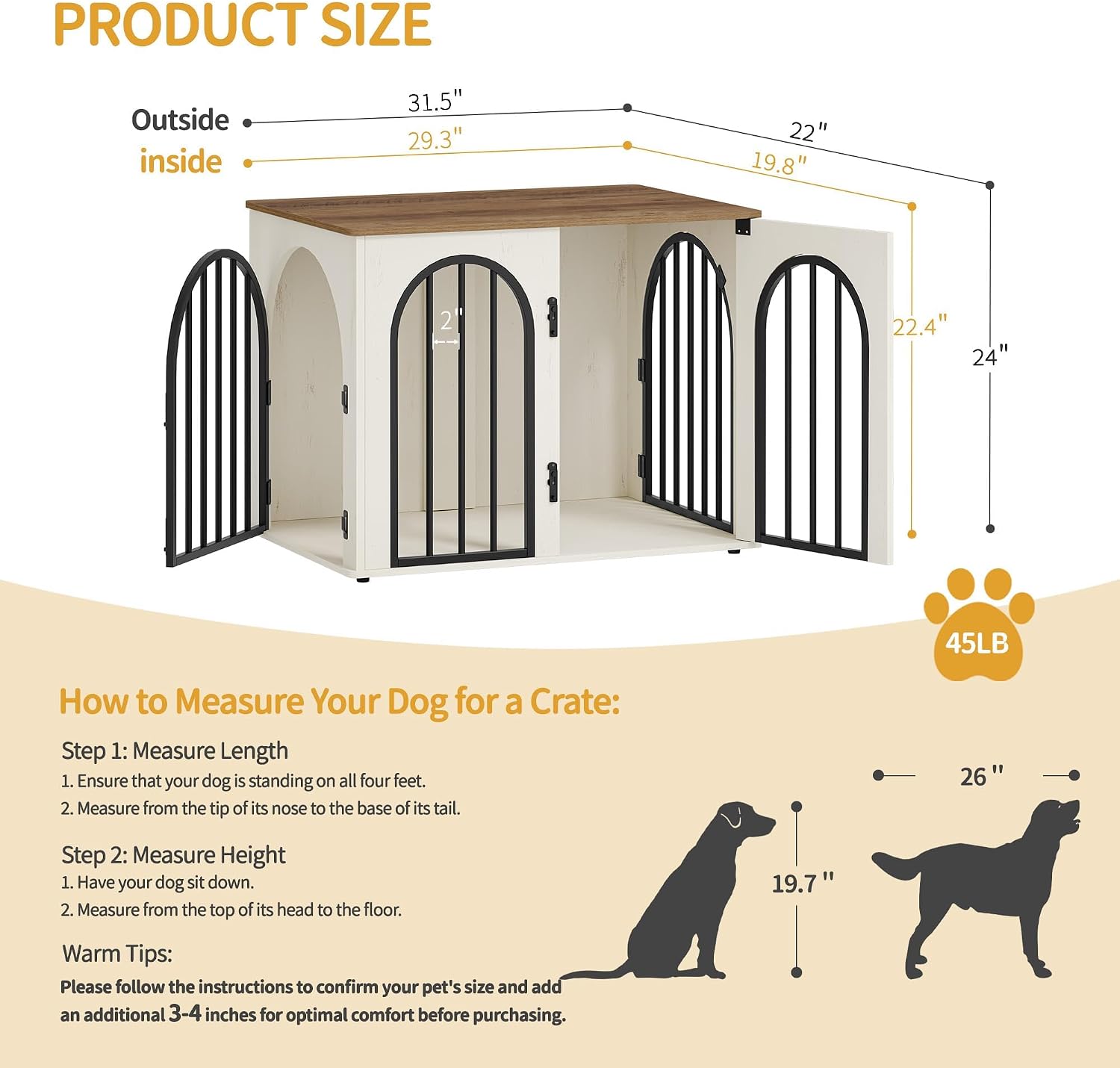 Wooden Dog Crate Side Table, 31.5 inch