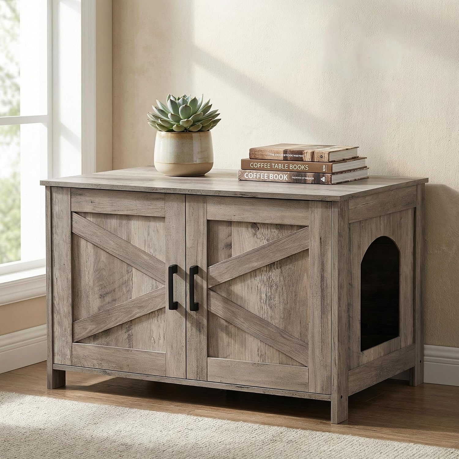 Wooden Litter Box Enclosure with Barn Door, 31.5 in