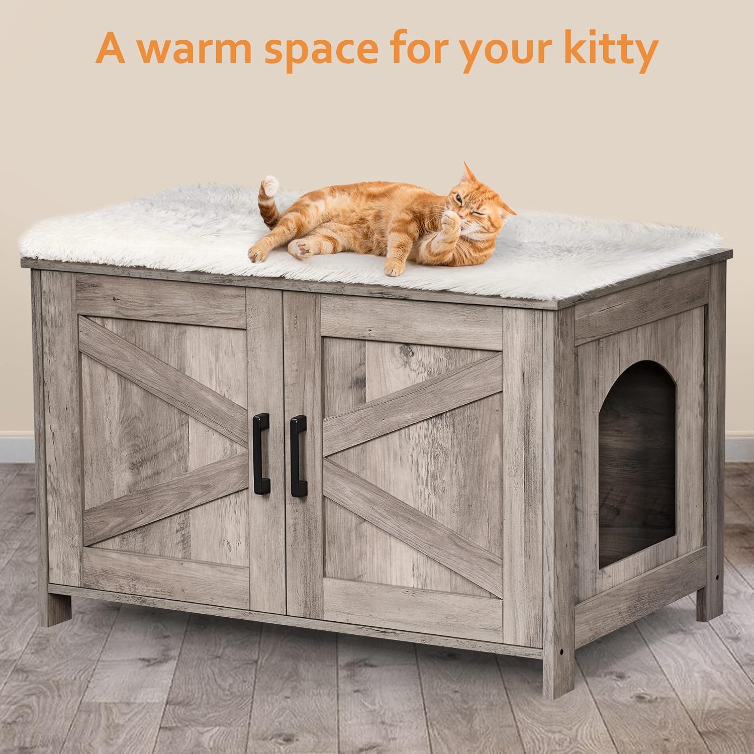 Wooden Litter Box Enclosure with Barn Door, 31.5 in